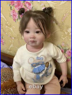 28in Reborn Baby Doll Lifelike Toddler Girl Hand-rooted Hair Handmade Toys Gift