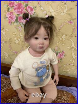 28in Reborn Baby Doll Lifelike Toddler Girl Hand-rooted Hair Handmade Toys Gift