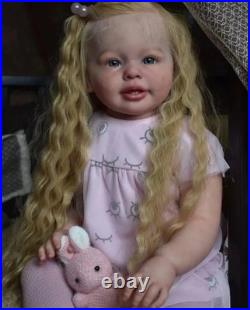 28inch Lifelike Reborn Baby Doll Rooted Curly Hair Handmade Toddler Girl DIY Toy