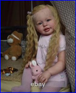 28inch Lifelike Reborn Baby Doll Rooted Curly Hair Handmade Toddler Girl DIY Toy