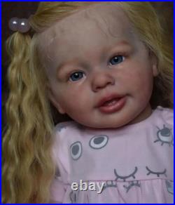 28inch Lifelike Reborn Baby Doll Rooted Curly Hair Handmade Toddler Girl DIY Toy