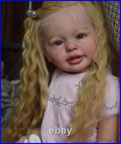 28inch Lifelike Reborn Baby Doll Rooted Curly Hair Handmade Toddler Girl DIY Toy