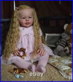 28inch Lifelike Reborn Baby Doll Rooted Curly Hair Handmade Toddler Girl DIY Toy