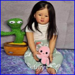 28inch Reborn Baby Doll Long Hair Cloth Body Toddler Handmade Finished Doll Gift