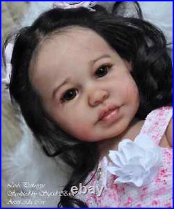28inch Reborn Baby Doll Toddler Girl With Hand-Rooted Black Hair Soft Vinyl Gift