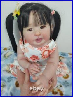 28inch Toddler Girl Reborn Baby Doll Hand-Rooted Black Hair Vinyl Kids Gift Toys