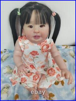 28inch Toddler Girl Reborn Baby Doll Hand-Rooted Black Hair Vinyl Kids Gift Toys