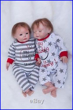 2pcs Lifelike Reborn Boy & Girl Set 22 Dolls Silicone Vinyl Handmade Baby