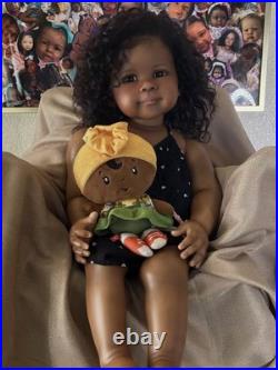 30 Lifelike African Reborn Baby Doll Toddler Girl Rooted Curly Hair Collect Toy