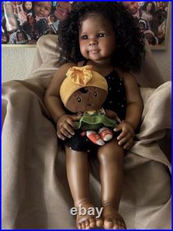 30 Lifelike African Reborn Baby Doll Toddler Girl Rooted Curly Hair Collect Toy