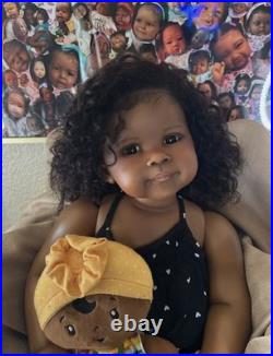 30 Lifelike African Reborn Baby Doll Toddler Girl Rooted Curly Hair Collect Toy