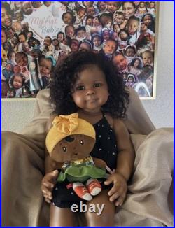 30 Lifelike African Reborn Baby Doll Toddler Girl Rooted Curly Hair Collect Toy