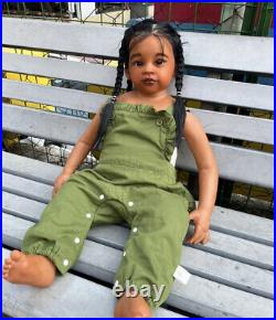 30 Reborn Baby Doll Dark Skin Already Finished Toddler Rooted Hair African Girl