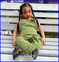 30 Reborn Baby Doll Dark Skin Already Finished Toddler Rooted Hair African Girl