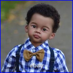 30 Reborn Baby Doll Finished Toddler Black Skin Boy Hand-Rooted Hair Handmade