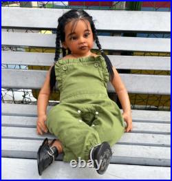 30in Artist Painted Reborn Baby Doll African Dark Skin Rooted Hair Toddler Girl