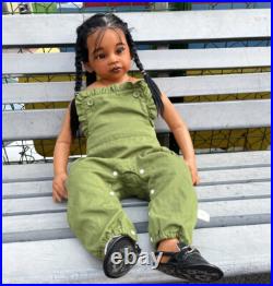30in Artist Painted Reborn Baby Doll African Dark Skin Rooted Hair Toddler Girl
