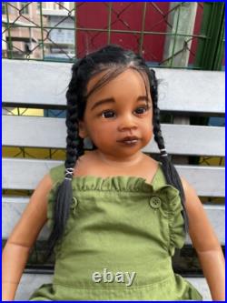 30in Artist Painted Reborn Baby Doll African Dark Skin Rooted Hair Toddler Girl