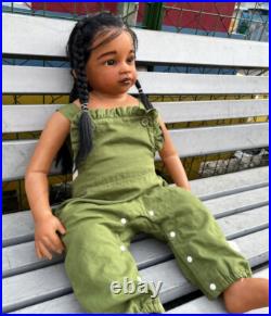 30in Artist Painted Reborn Baby Doll African Dark Skin Rooted Hair Toddler Girl