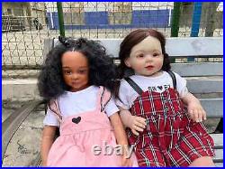 30in Huge Reborn Baby Doll Hand-Rooted Hair Dark Skin African Toddler Girl Gift