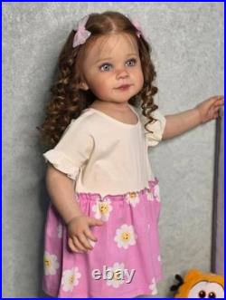 30in Realistic Reborn Baby Doll Toddler Girl Rooted Curly Hair Handmade Toy Gift