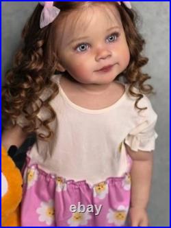 30in Realistic Reborn Baby Doll Toddler Girl Rooted Curly Hair Handmade Toy Gift