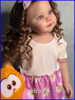 30in Realistic Reborn Baby Doll Toddler Girl Rooted Curly Hair Handmade Toy Gift