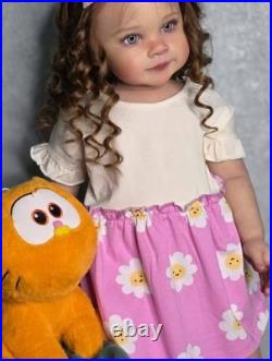 30in Realistic Reborn Baby Doll Toddler Girl Rooted Curly Hair Handmade Toy Gift
