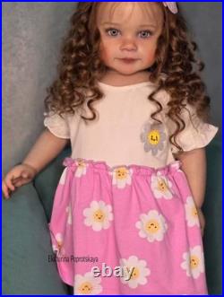 30in Realistic Reborn Baby Doll Toddler Girl Rooted Curly Hair Handmade Toy Gift