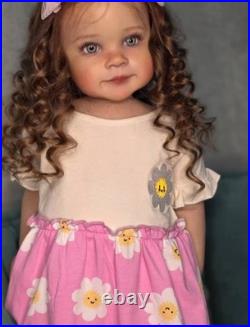 30in Realistic Reborn Baby Doll Toddler Girl Rooted Curly Hair Handmade Toy Gift