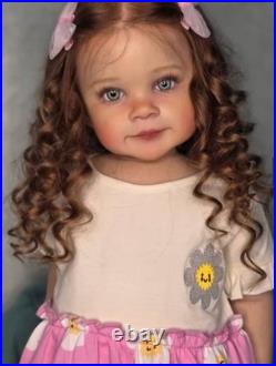 30in Realistic Reborn Baby Doll Toddler Girl Rooted Curly Hair Handmade Toy Gift