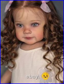 30in Realistic Reborn Baby Doll Toddler Girl Rooted Curly Hair Handmade Toy Gift