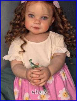 30in Realistic Reborn Baby Doll Toddler Girl Rooted Curly Hair Handmade Toy Gift