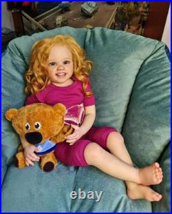 30in Reborn Baby Doll Rooted Curly Hair Painted Girl Toy Artist Handmade Toddler