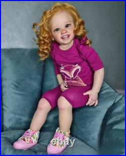 30in Reborn Baby Doll Rooted Curly Hair Painted Girl Toy Artist Handmade Toddler