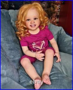 30in Reborn Baby Doll Rooted Curly Hair Painted Girl Toy Artist Handmade Toddler