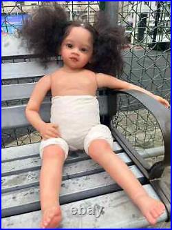 30in Reborn Baby Dolls Dark Brown Skin Finished Toddler Rooted Hair African Girl