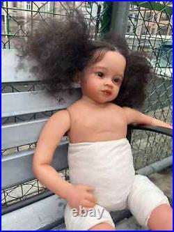 30in Reborn Baby Dolls Dark Brown Skin Finished Toddler Rooted Hair African Girl