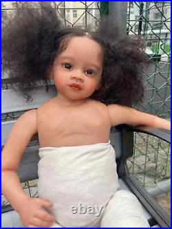 30in Reborn Baby Dolls Dark Brown Skin Finished Toddler Rooted Hair African Girl