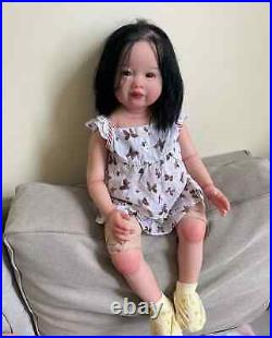 30in Reborn Toddler Girl Doll Rooted Black Hair Finished Dolls Lifelike Art Toys