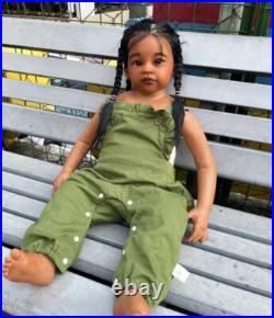 30inch Reborn Baby Doll Dark Skin Toddler Doll Rooted Hair African Girl Toy Gift