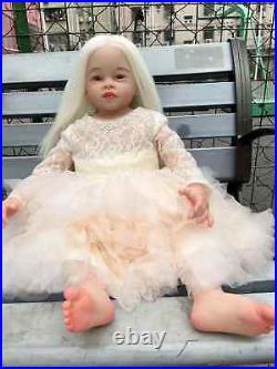 32 Realistic Reborn Baby Doll Toddler Girl Soft Body Long White Hair Kids GIFT
