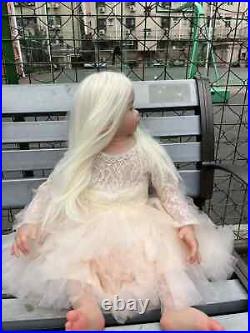 32 Realistic Reborn Baby Doll Toddler Girl Soft Body Long White Hair Kids GIFT