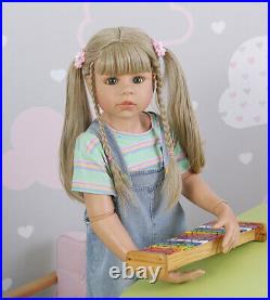 39inch Reborn Toddler Dolls Girl Long Hair Standing Reborn Doll Vinyl Full Body
