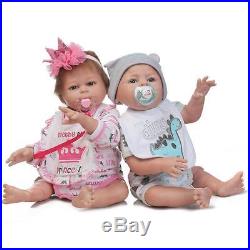 A Pair Reborn Twins Dolls 20'' Boy Girl Full Body Silicone Reborn Baby Doll 2pcs