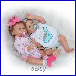 A Pair Reborn Twins Dolls 20'' Boy Girl Full Body Silicone Reborn Baby Doll 2pcs