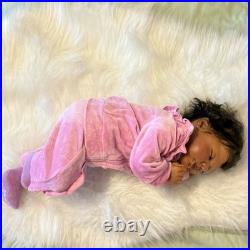 African American Medium Dark Reborn Girl Doll Curly Black Hair Pink Outfit