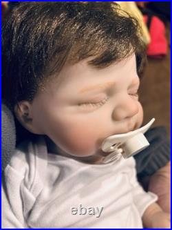 BRAND NEW 18 Inch Vinyl Reborn Baby Doll Light Complexion Brown Straight Hair