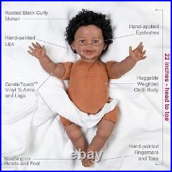 Black Reborn Toddler Doll 22 Chunky Baby Rooted Hair African American Doll New