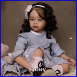 Black Skin 30 Finished Reborn Baby Doll Toddler Girl Hand-Rooted Hair Handmade